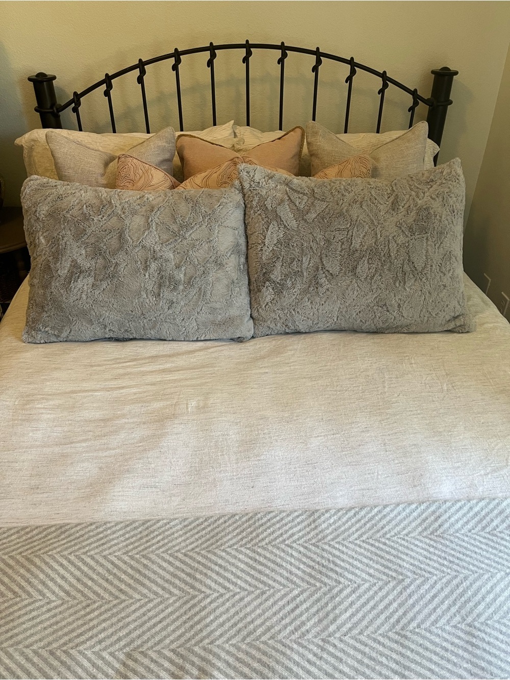 Gray Pillow Shams Faux Fur Decorative